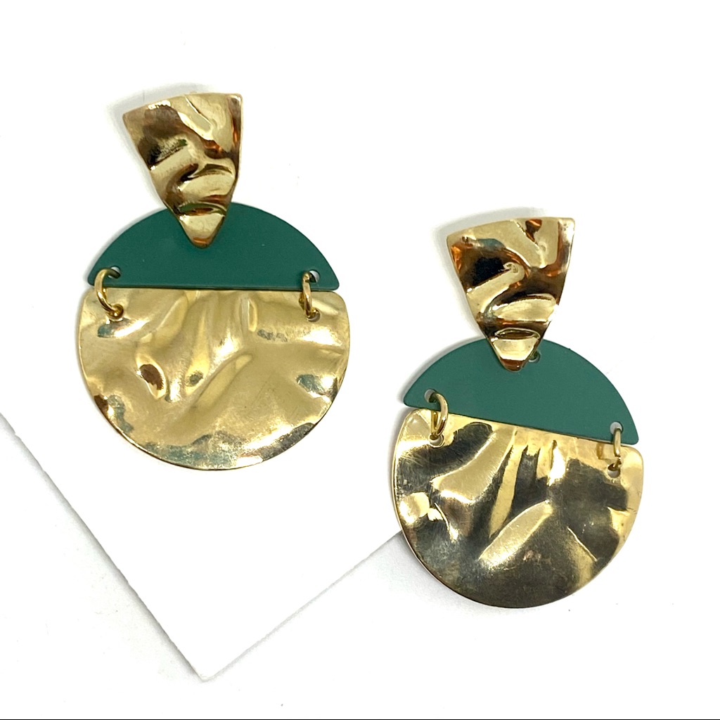 2/$25 Green Gold Geometric Dangle Earrings D45